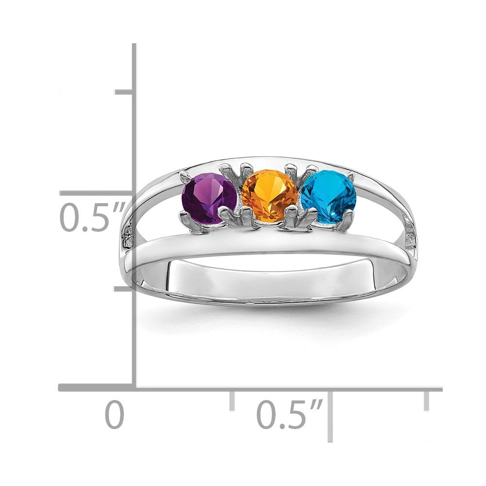 Sterling Silver Rhodium-plated Synthetic 3 Stone Mother's Ring - 109