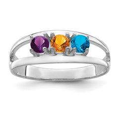 Sterling Silver Rhodium-plated Synthetic 3 Stone Mother's Ring - 109