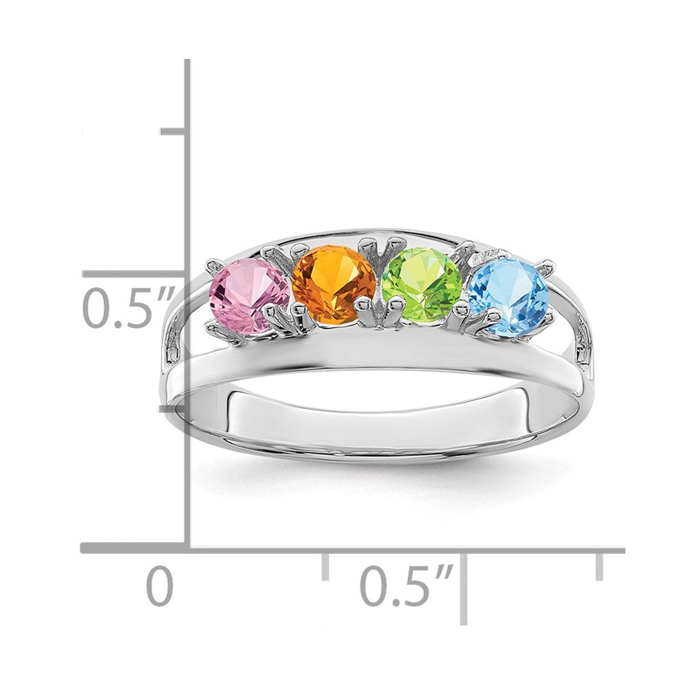 14k White Gold Genuine 4 Stone Mother's Ring - 10