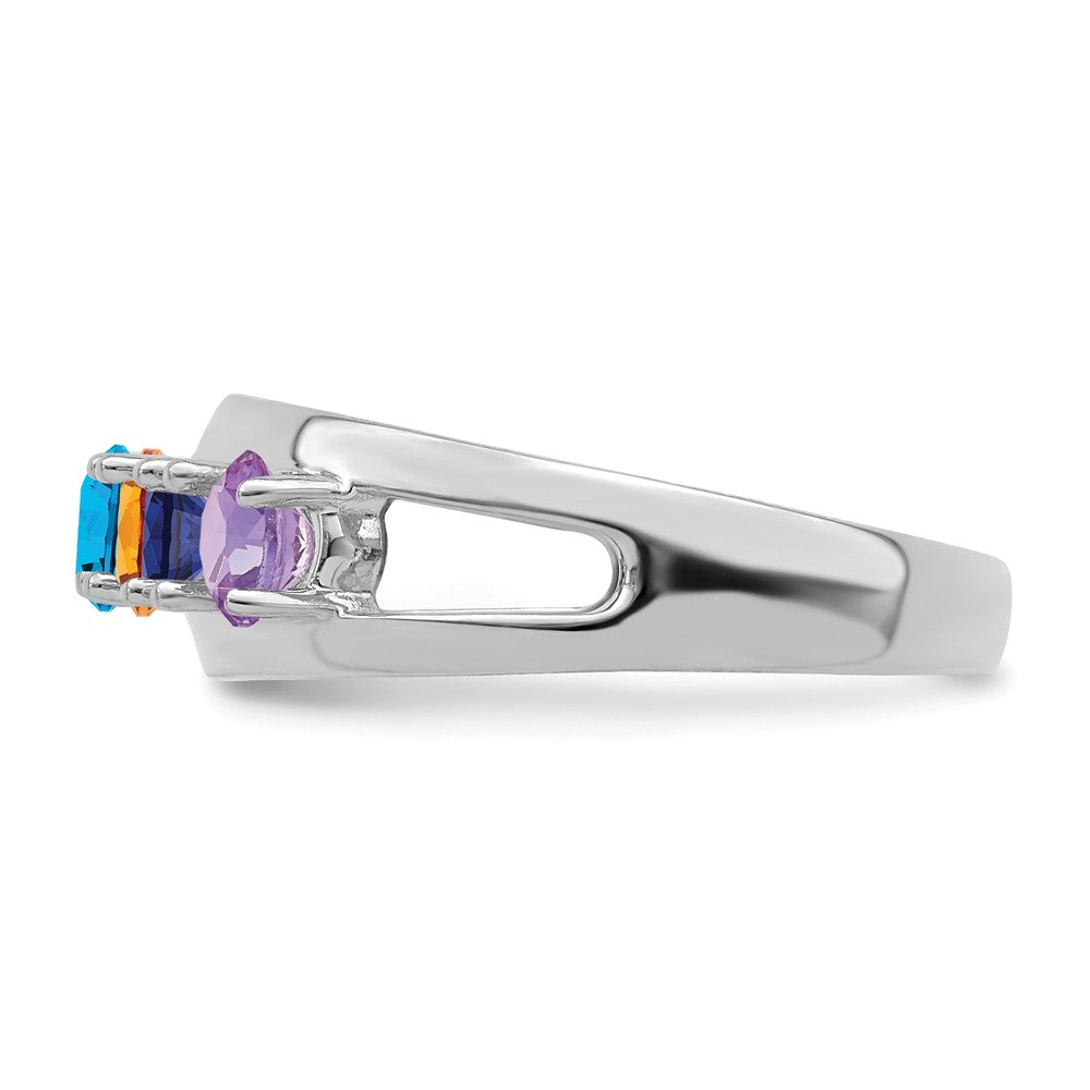 Sterling Silver Rhodium-plated Synthetic 5 Stone Mother's Ring - 77