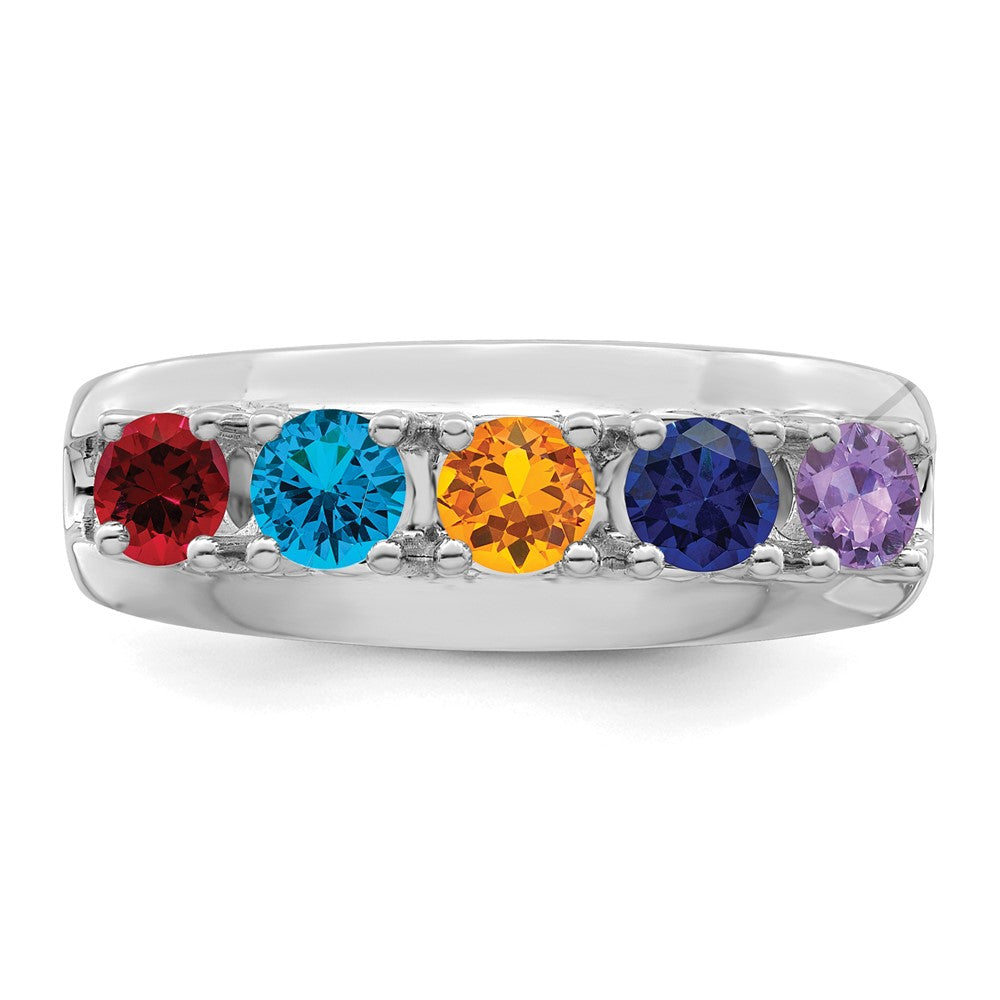 Sterling Silver Rhodium-plated Synthetic 5 Stone Mother's Ring - 77