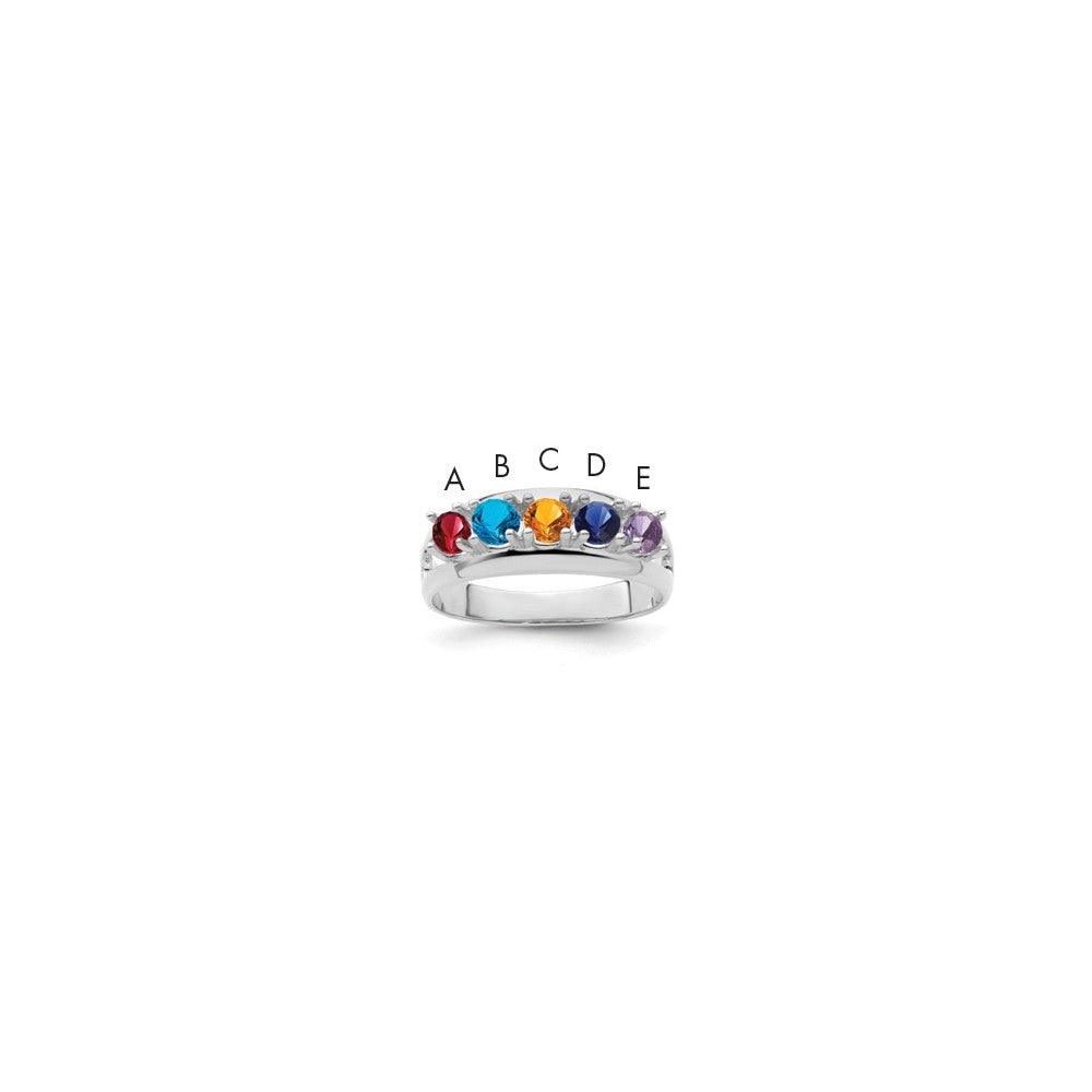 Sterling Silver Rhodium-plated Synthetic 5 Stone Mother's Ring - 77