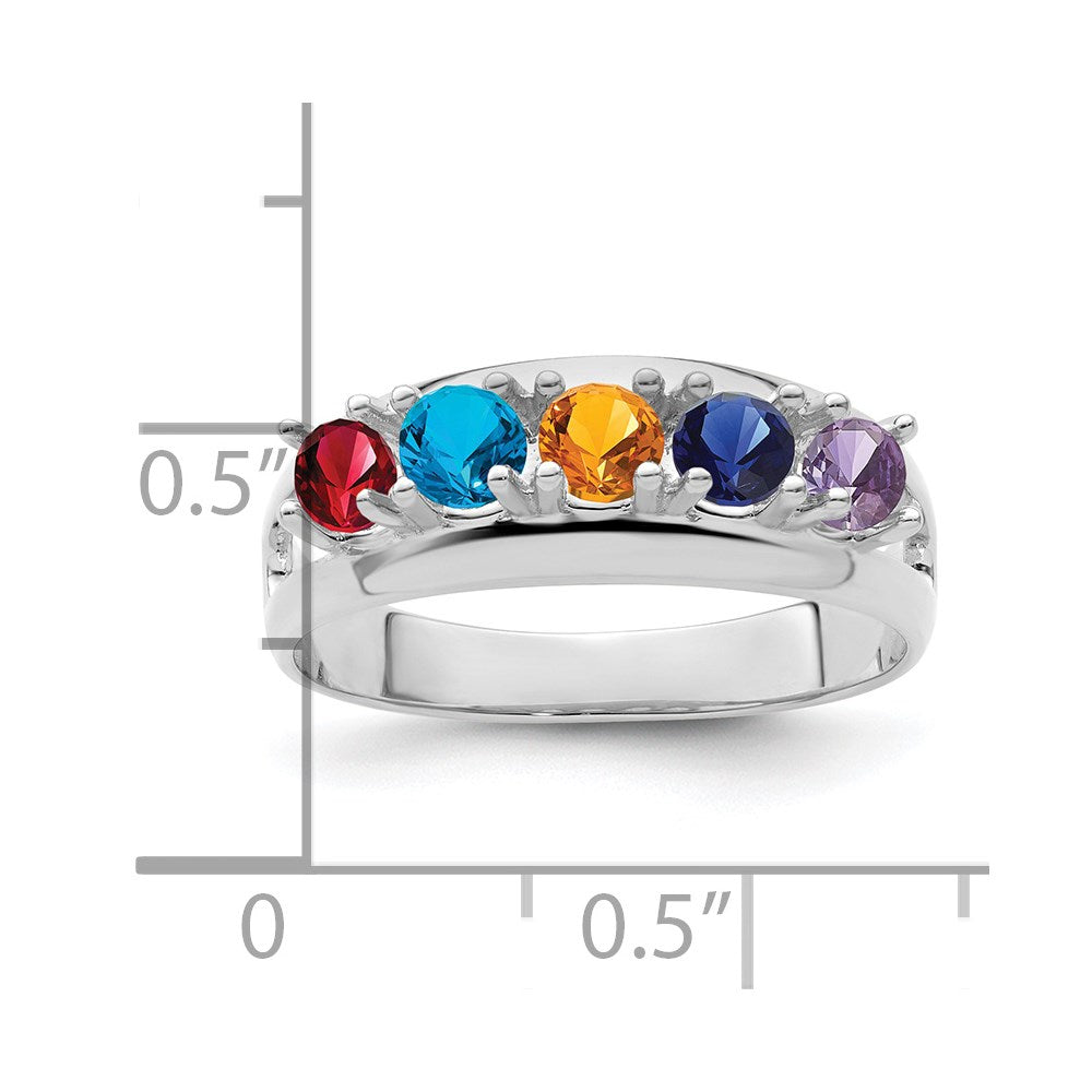 Sterling Silver Rhodium-plated Synthetic 5 Stone Mother's Ring - 77