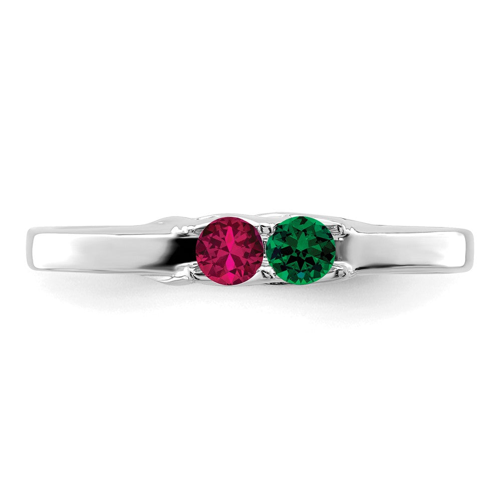 Sterling Silver Rhodium-plated Synthetic 2 Stone Mother's Ring - 91