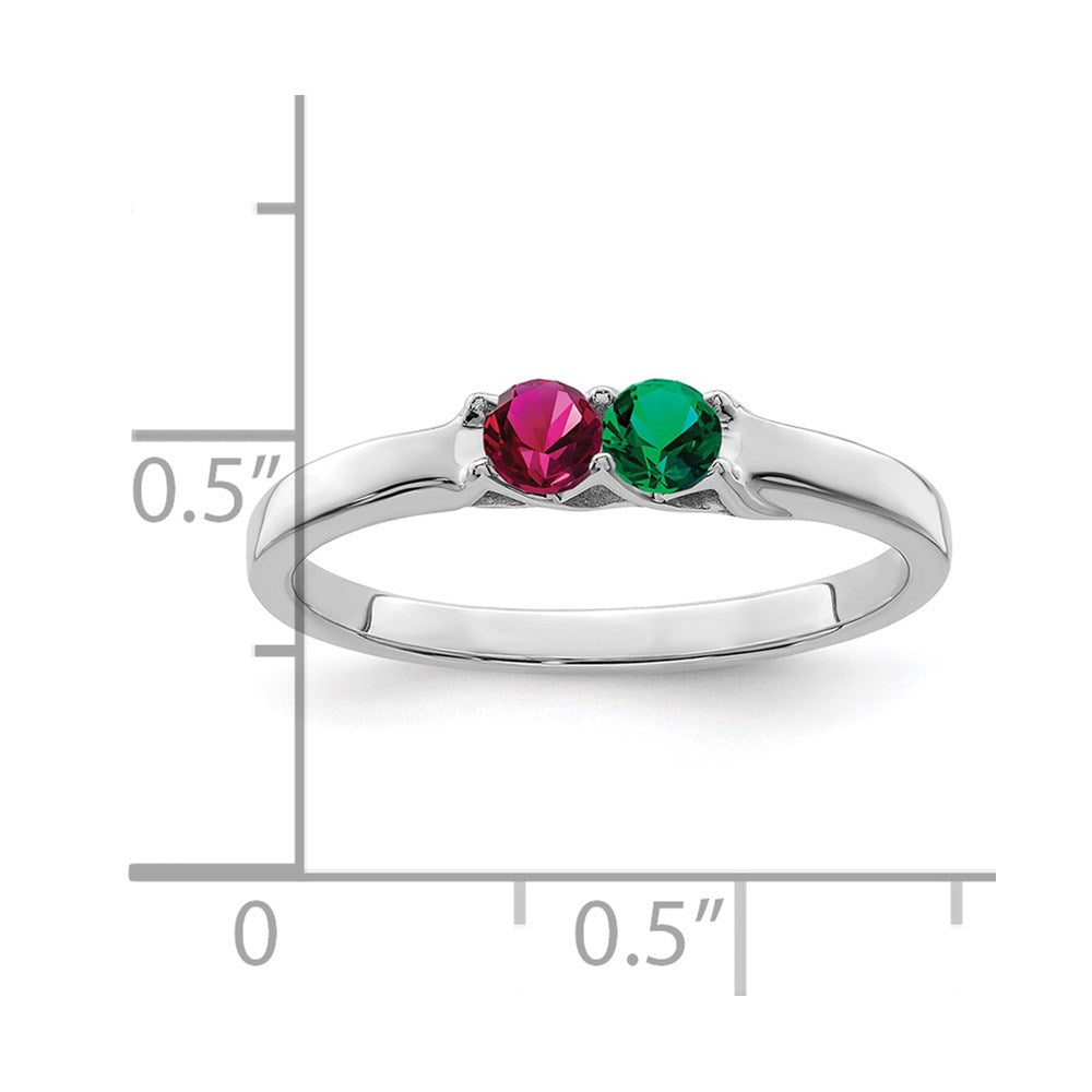 Sterling Silver Rhodium-plated Synthetic 2 Stone Mother's Ring - 90