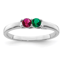 Sterling Silver Rhodium-plated Synthetic 2 Stone Mother's Ring - 91