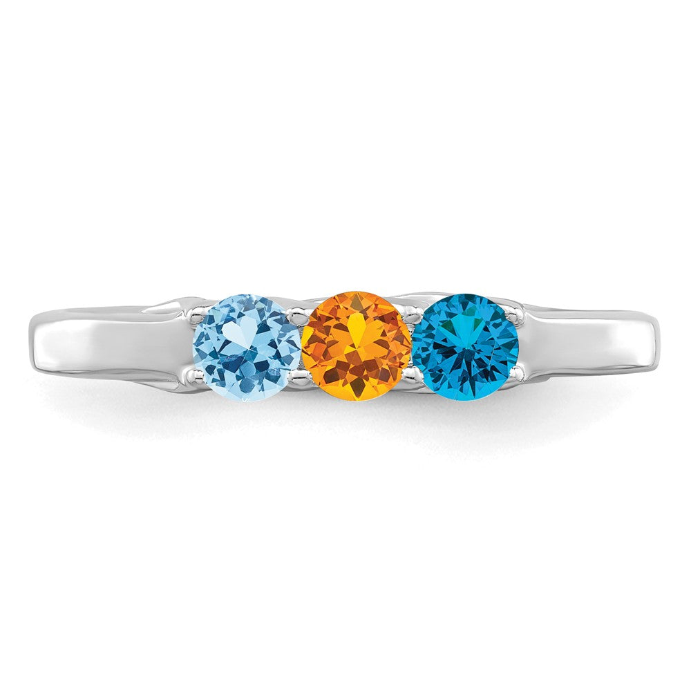 14k White Gold Genuine 3 Stone Mother's Ring - 13