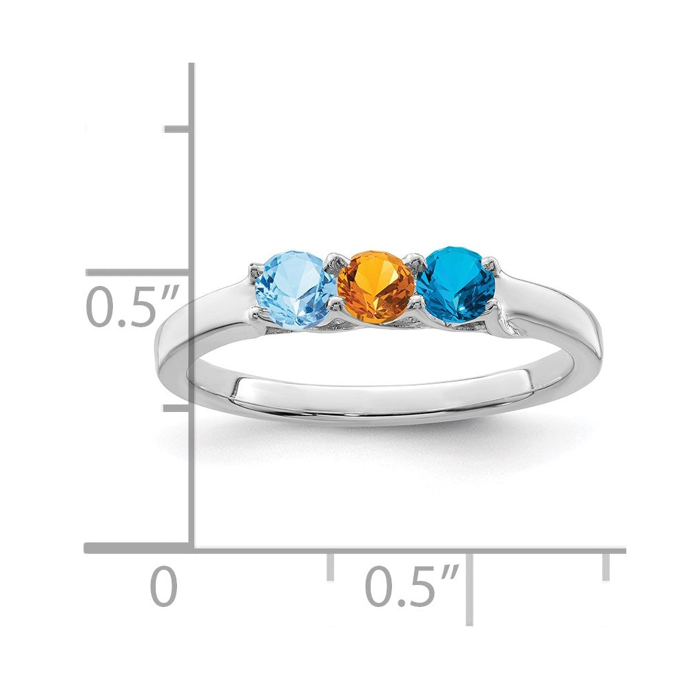 14k White Gold Genuine 3 Stone Mother's Ring - 13