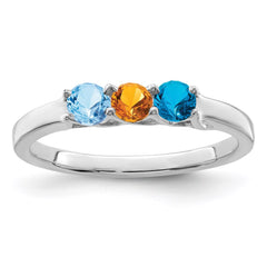 14k White Gold Genuine 3 Stone Mother's Ring - 13