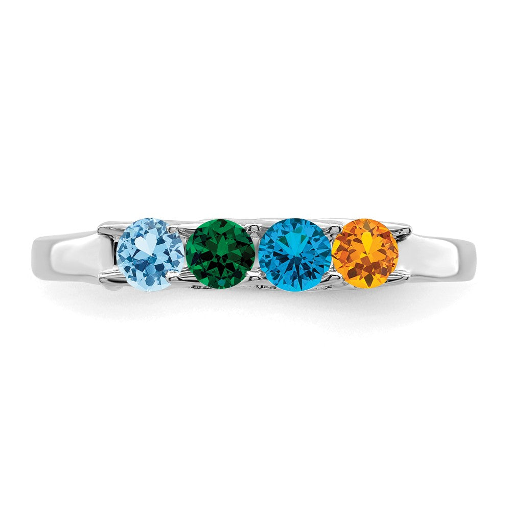 Sterling Silver Rhodium-plated Synthetic 4 Stone Mother's Ring - 73