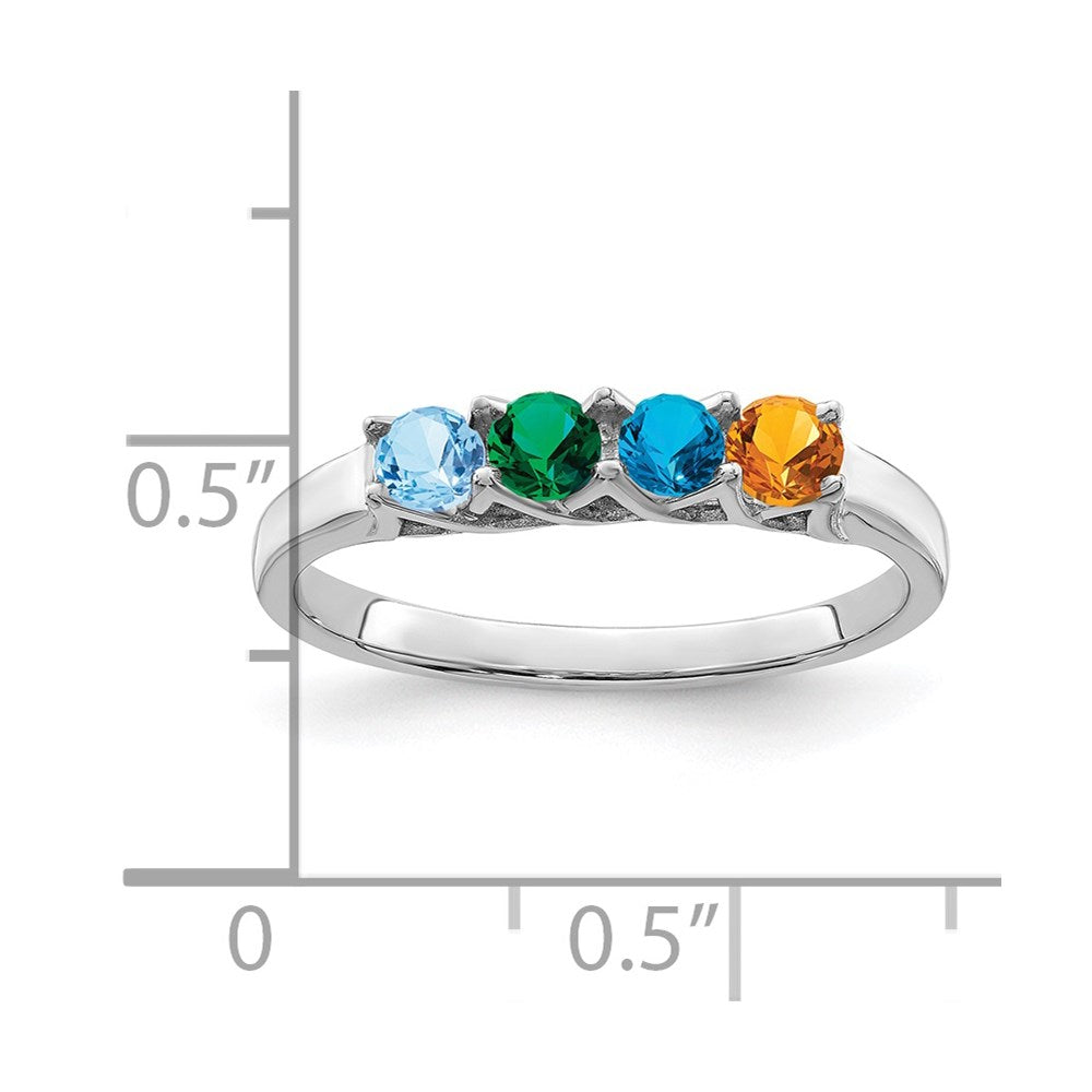 Sterling Silver Rhodium-plated Synthetic 4 Stone Mother's Ring - 73