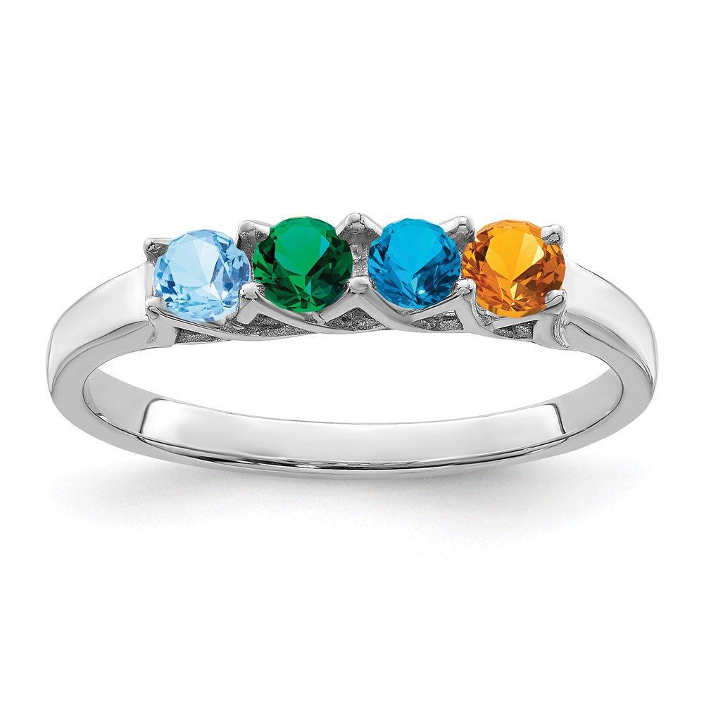 Sterling Silver Rhodium-plated Synthetic 4 Stone Mother's Ring - 73