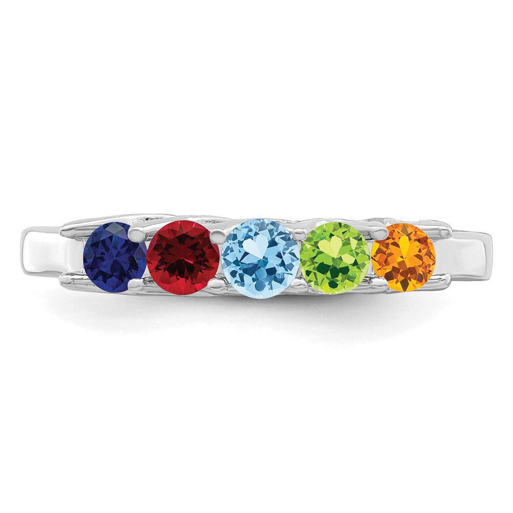 Sterling Silver Rhodium-plated Synthetic 5 Stone Mother's Ring - 60