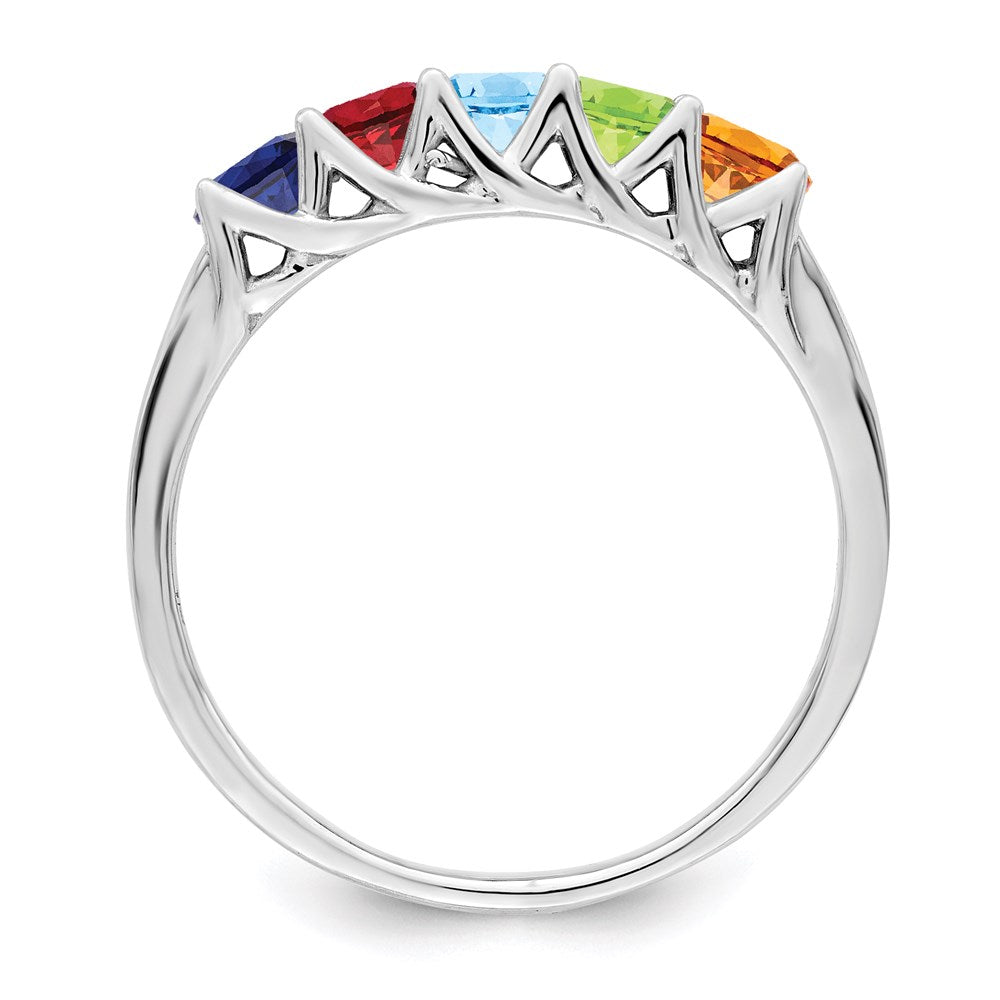 Sterling Silver Rhodium-plated Synthetic 5 Stone Mother's Ring - 61