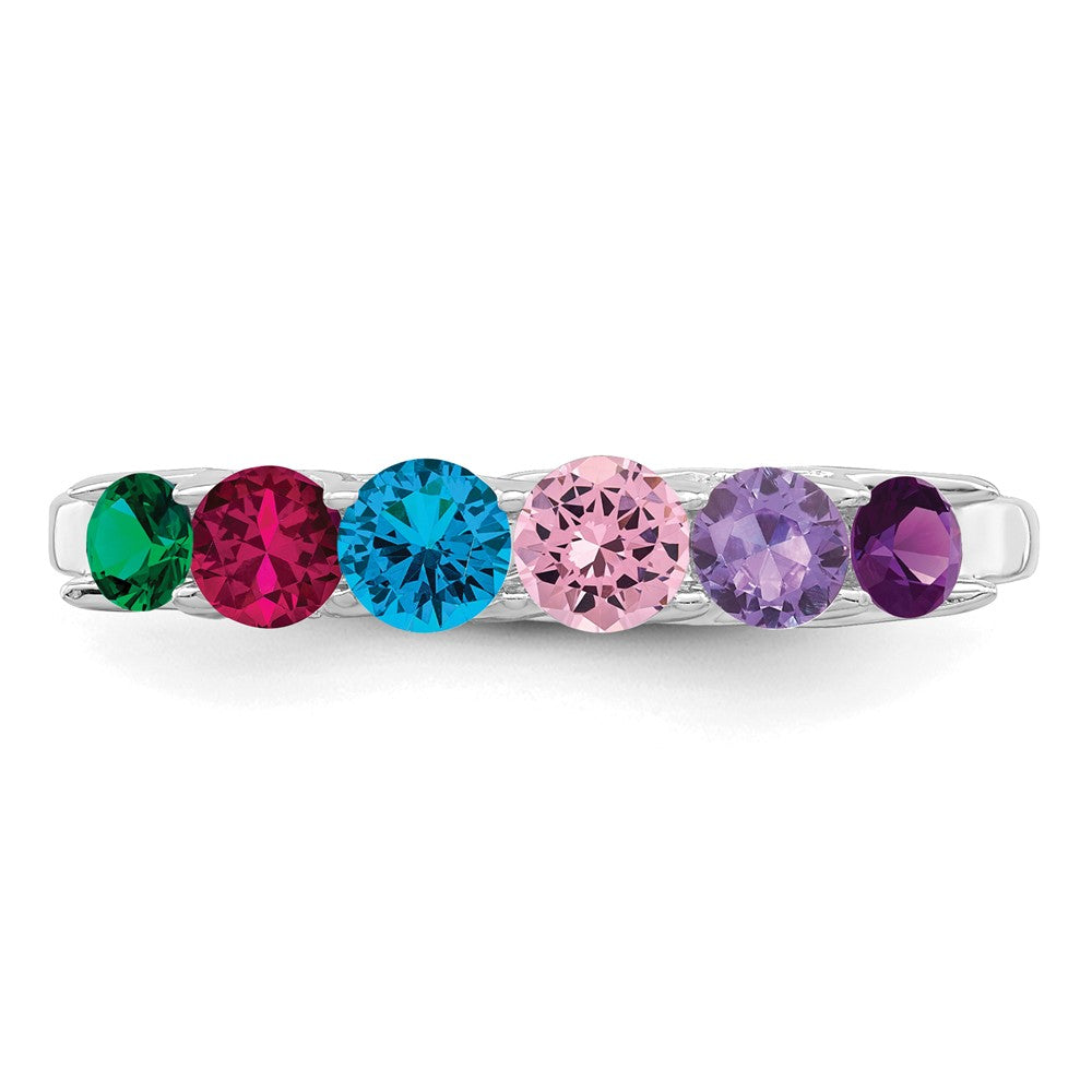 Sterling Silver Rhodium-plated Synthetic 6 Stone Mother's Ring - 48