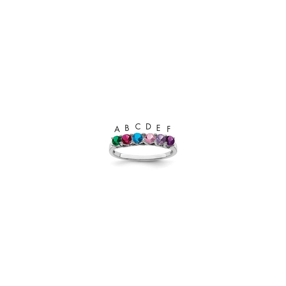 Sterling Silver Rhodium-plated Synthetic 6 Stone Mother's Ring - 48