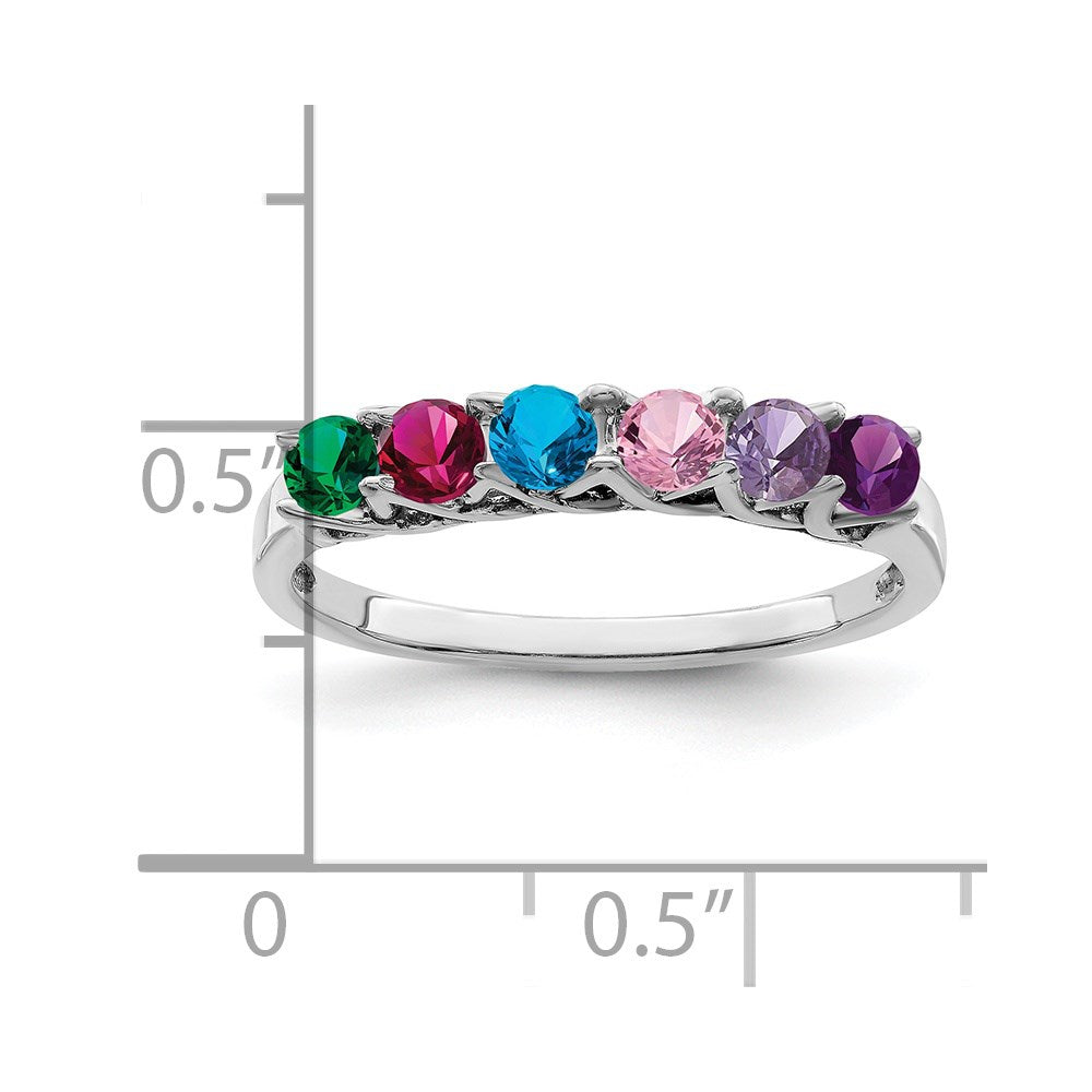 Sterling Silver Rhodium-plated Synthetic 6 Stone Mother's Ring - 48