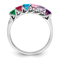 Sterling Silver Rhodium-plated Synthetic 6 Stone Mother's Ring - 48