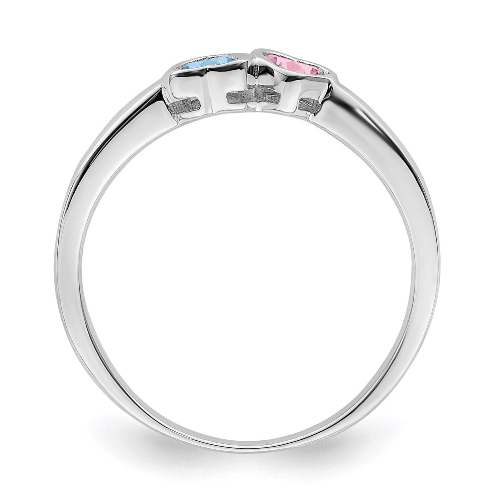 Sterling Silver Rhodium-plated Synthetic 2 Stone Mother's Ring - 108
