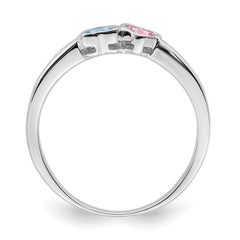 Sterling Silver Rhodium-plated Synthetic 2 Stone Mother's Ring - 108