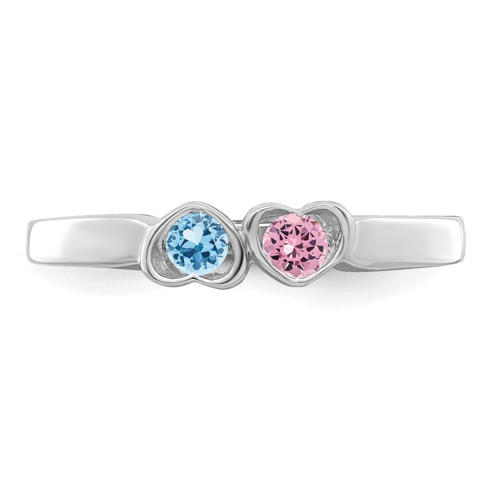 Sterling Silver Rhodium-plated Synthetic 2 Stone Mother's Ring - 107