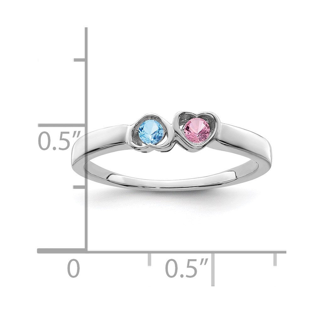 Sterling Silver Rhodium-plated Synthetic 2 Stone Mother's Ring - 108