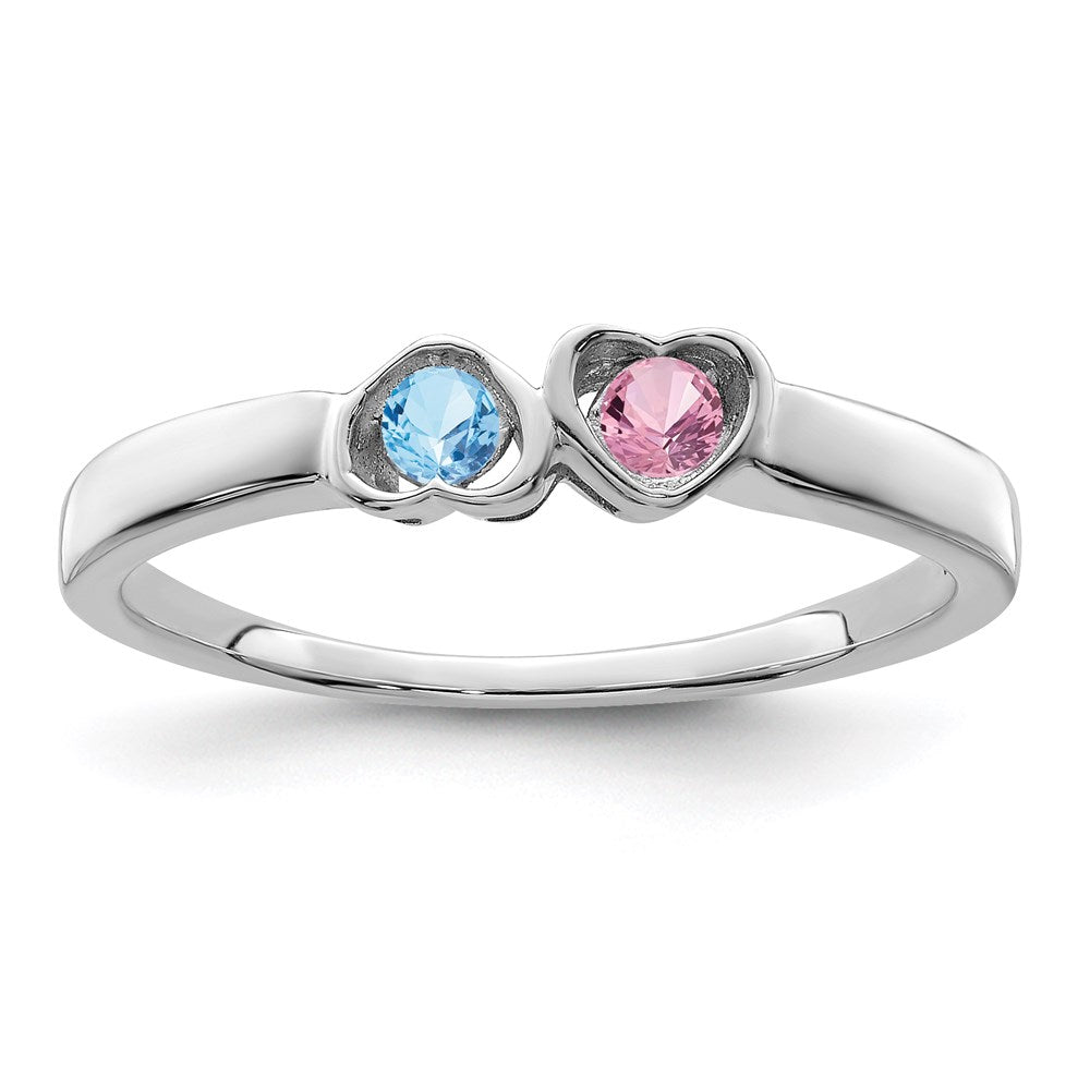 Sterling Silver Rhodium-plated Synthetic 2 Stone Mother's Ring - 108