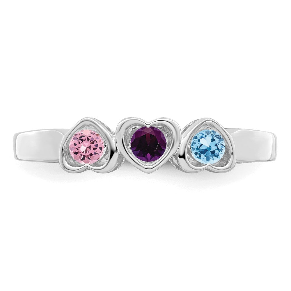 Sterling Silver Rhodium-plated Synthetic 3 Stone Mother's Ring - 114