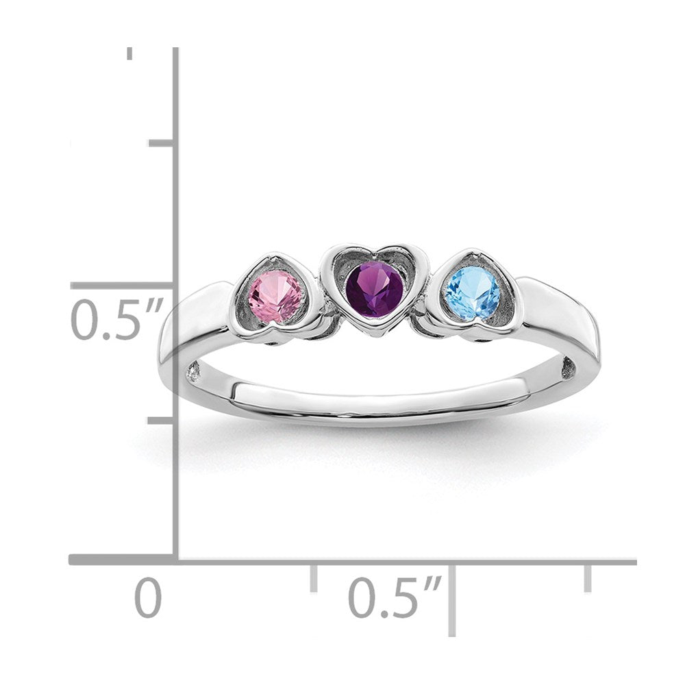 Sterling Silver Rhodium-plated Synthetic 3 Stone Mother's Ring - 114