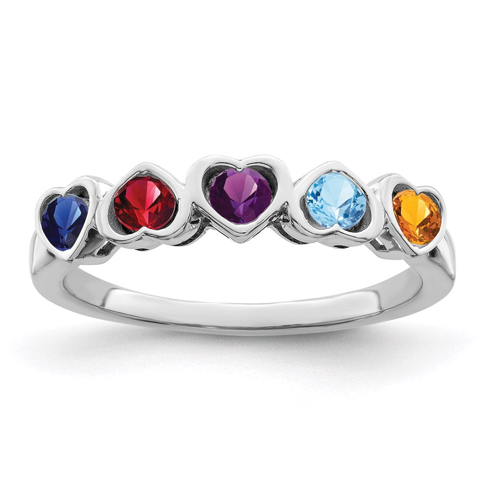 14k White Gold Genuine 5 Stone Mother's Ring - 9
