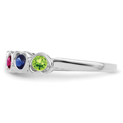 Sterling Silver Rhodium-plated Synthetic 6 Stone Mother's Ring - 5