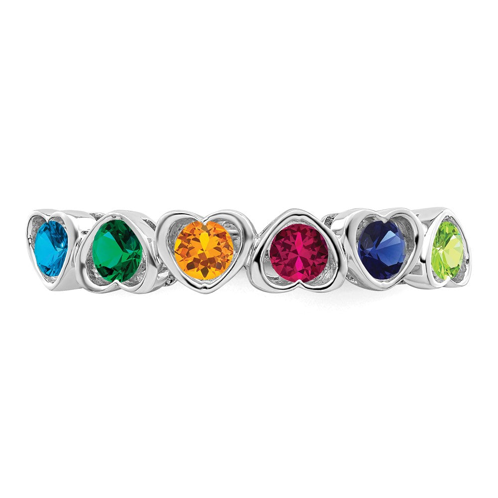 Sterling Silver Rhodium-plated Synthetic 6 Stone Mother's Ring - 5