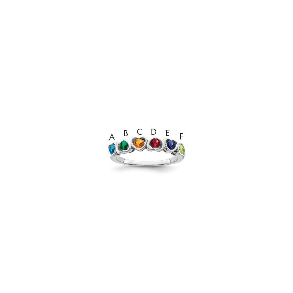 Sterling Silver Rhodium-plated Synthetic 6 Stone Mother's Ring - 4