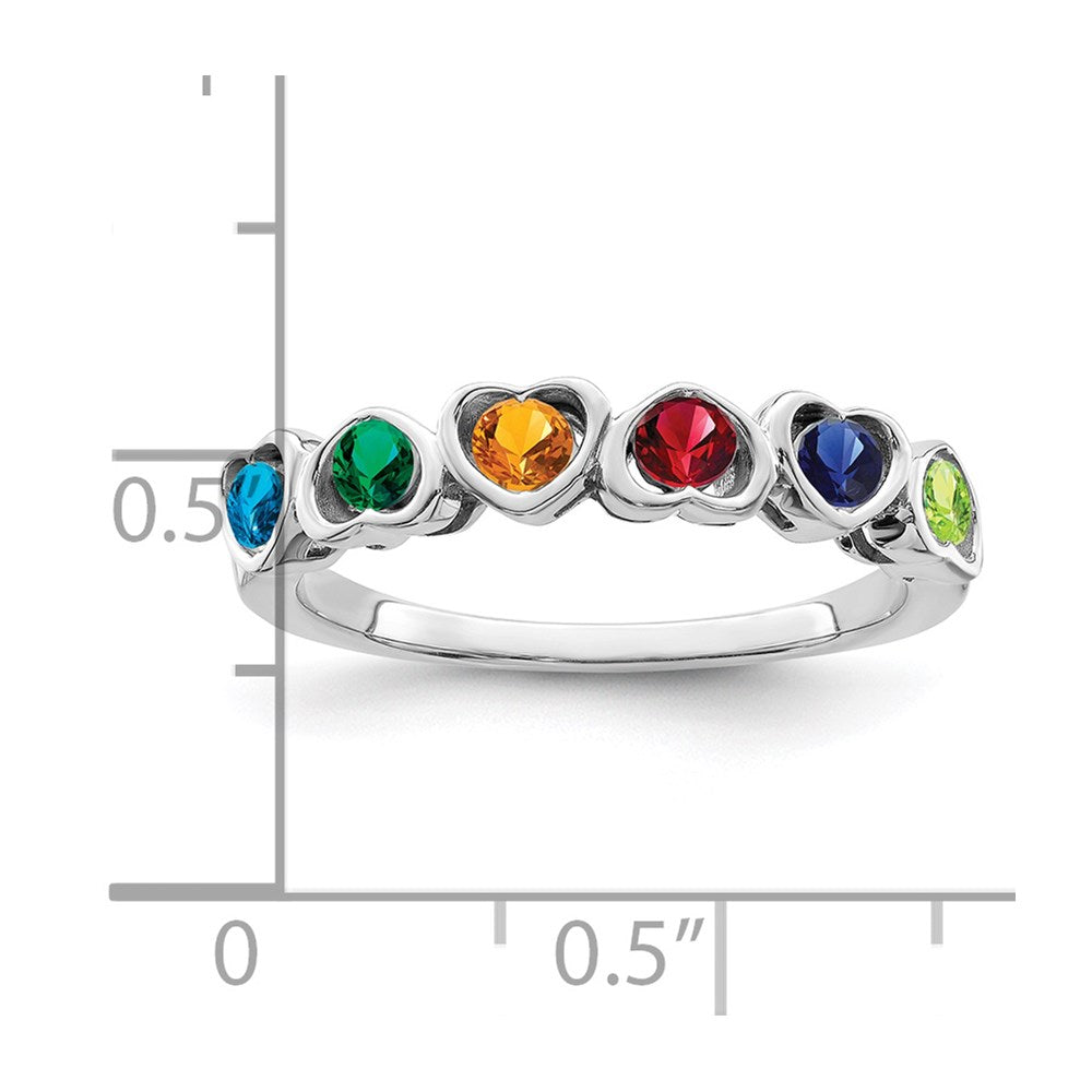 Sterling Silver Rhodium-plated Synthetic 6 Stone Mother's Ring - 4