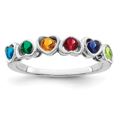 Sterling Silver Rhodium-plated Synthetic 6 Stone Mother's Ring - 5