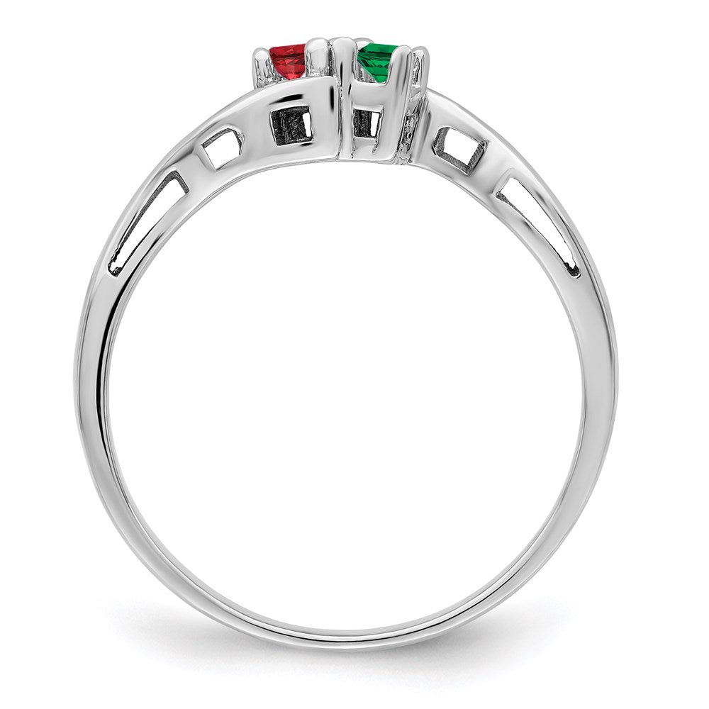 Sterling Silver Rhodium-plated Synthetic 2 Stone Mother's Ring - 111