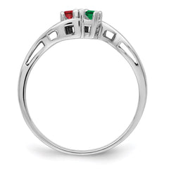 Sterling Silver Rhodium-plated Synthetic 2 Stone Mother's Ring - 111