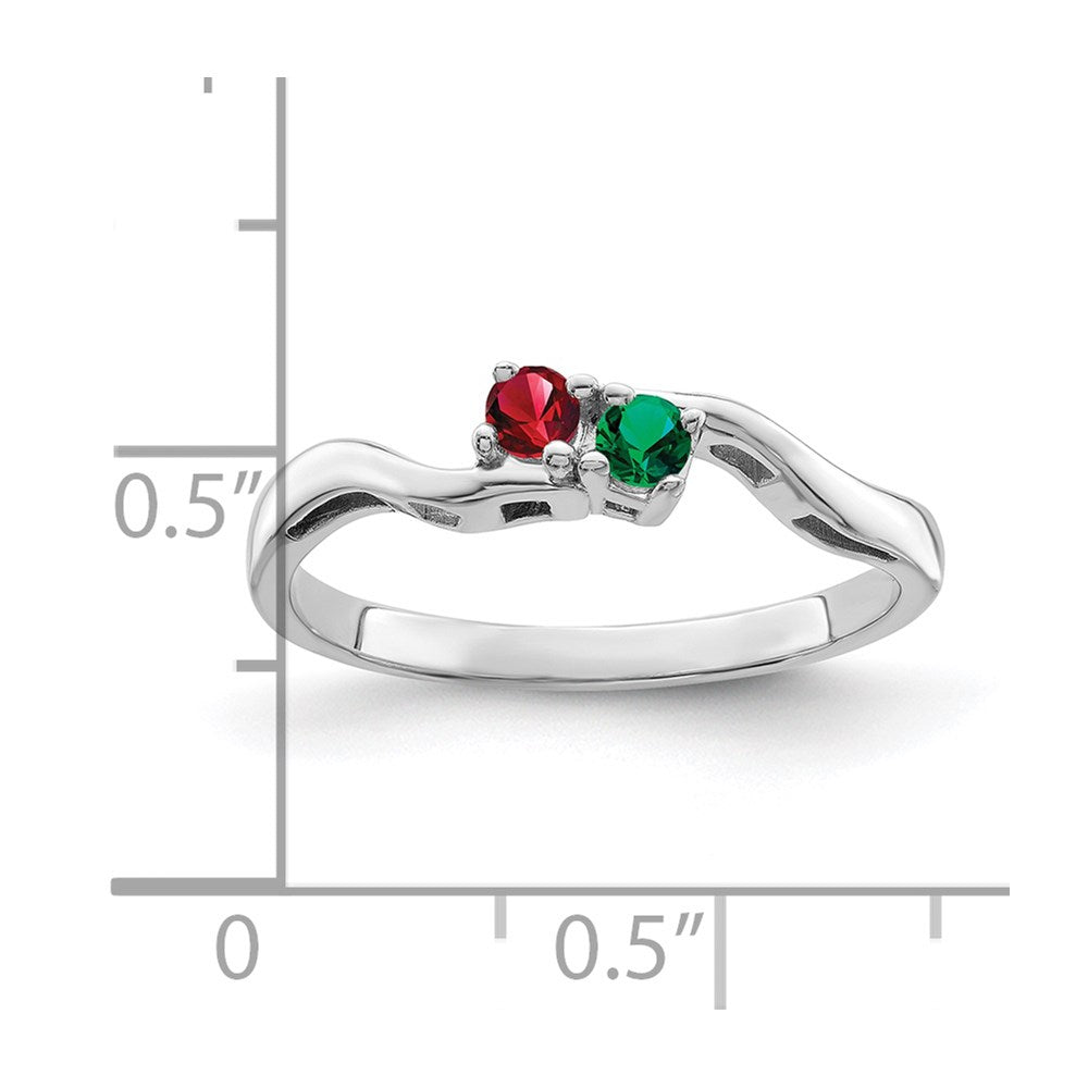 Sterling Silver Rhodium-plated Synthetic 2 Stone Mother's Ring - 111