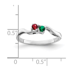 Sterling Silver Rhodium-plated Synthetic 2 Stone Mother's Ring - 5