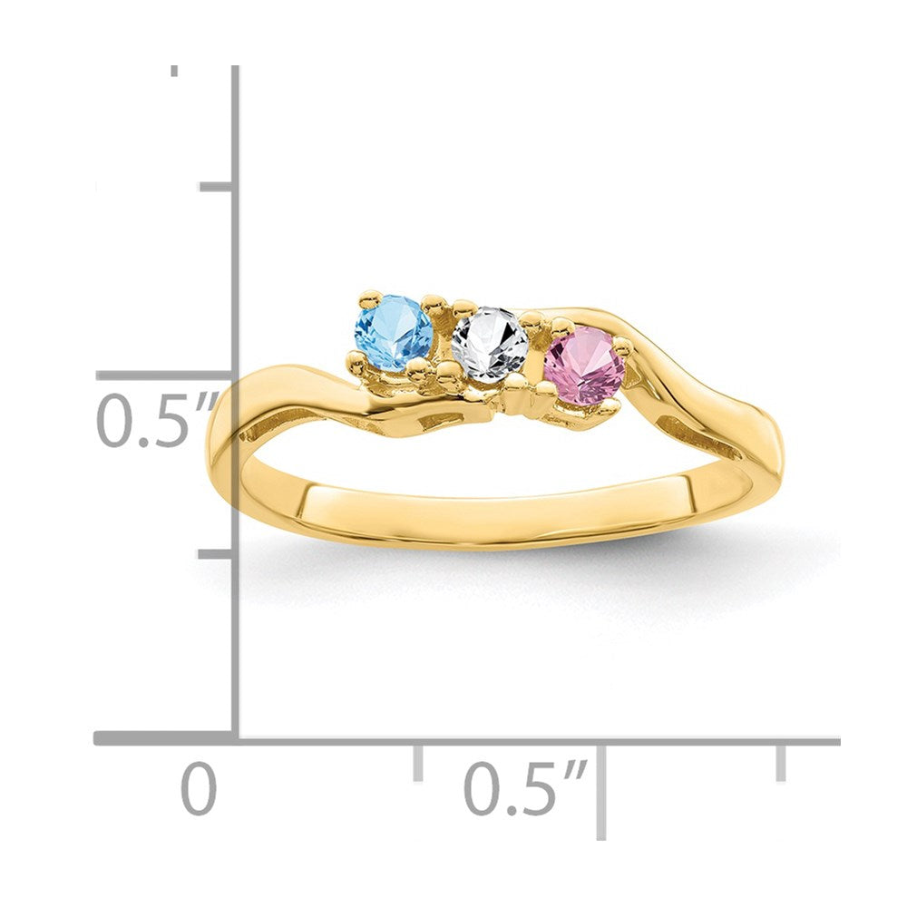 14k Genuine 3 Stone Mother's Ring - 3
