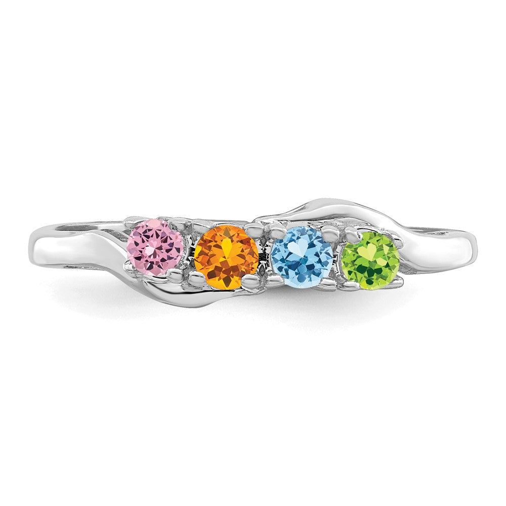 Sterling Silver Rhodium-plated Synthetic 4 Stone Mother's Ring - 81