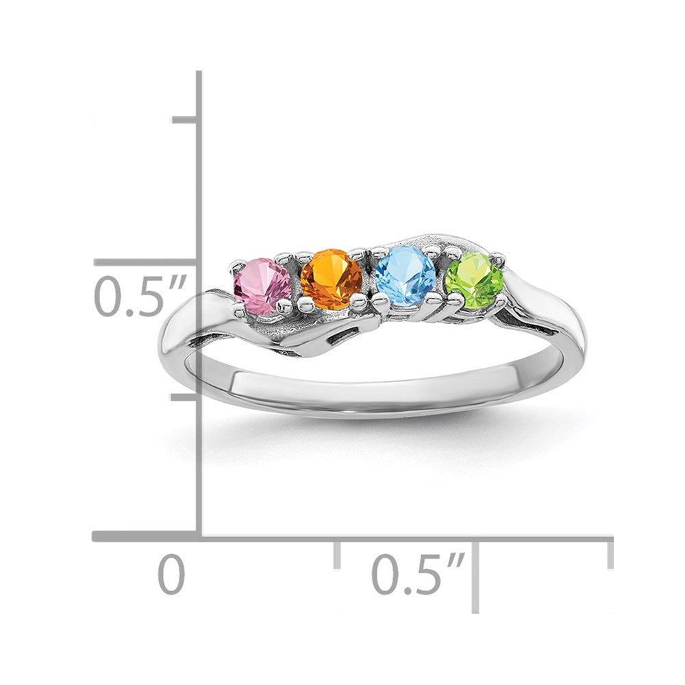 Sterling Silver Rhodium-plated Synthetic 4 Stone Mother's Ring - 81