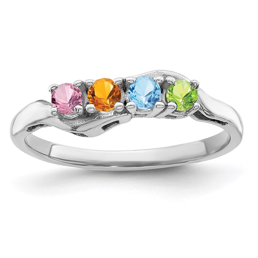 Sterling Silver Rhodium-plated Synthetic 4 Stone Mother's Ring - 81