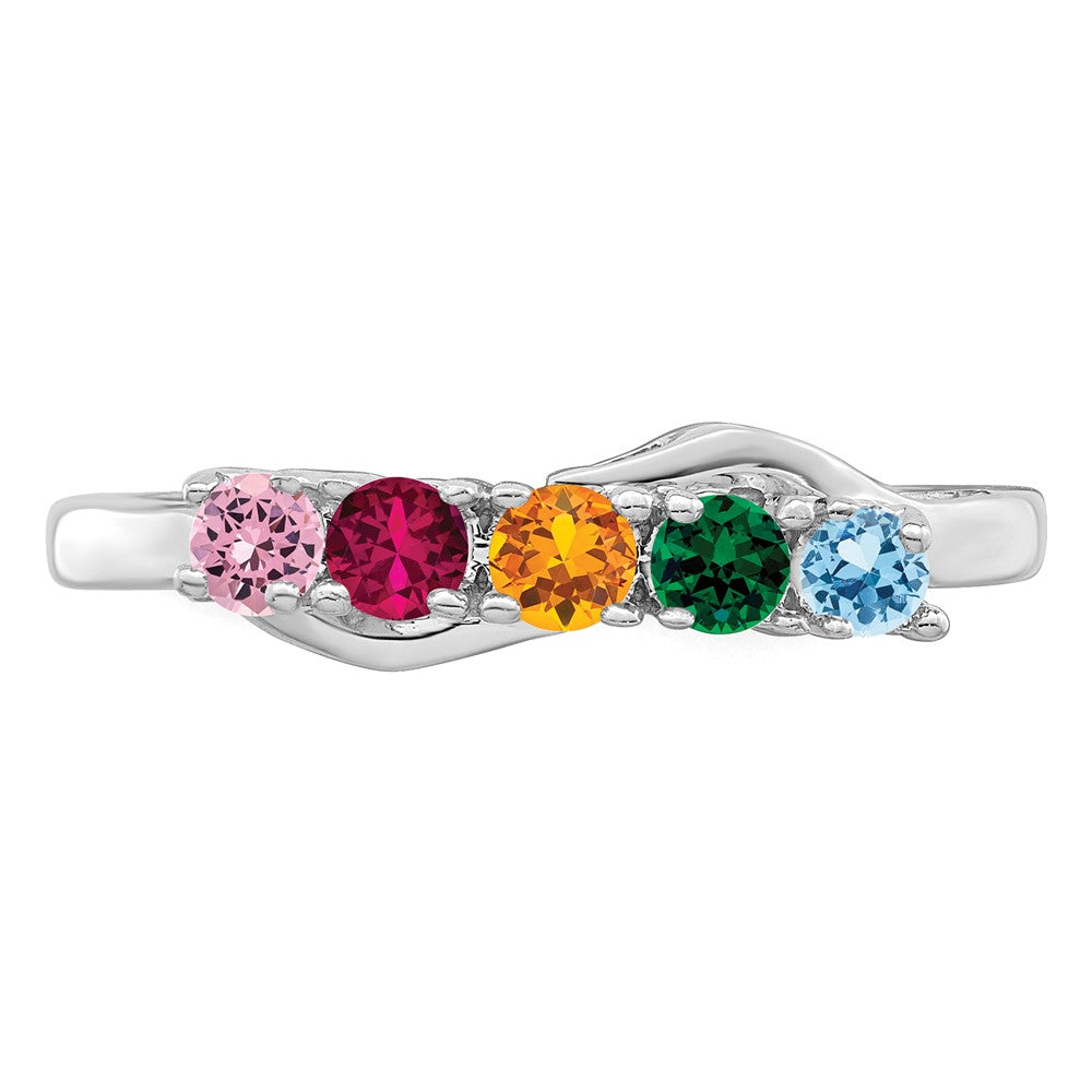 Sterling Silver Rhodium-plated Synthetic 5 Stone Mother's Ring - 66