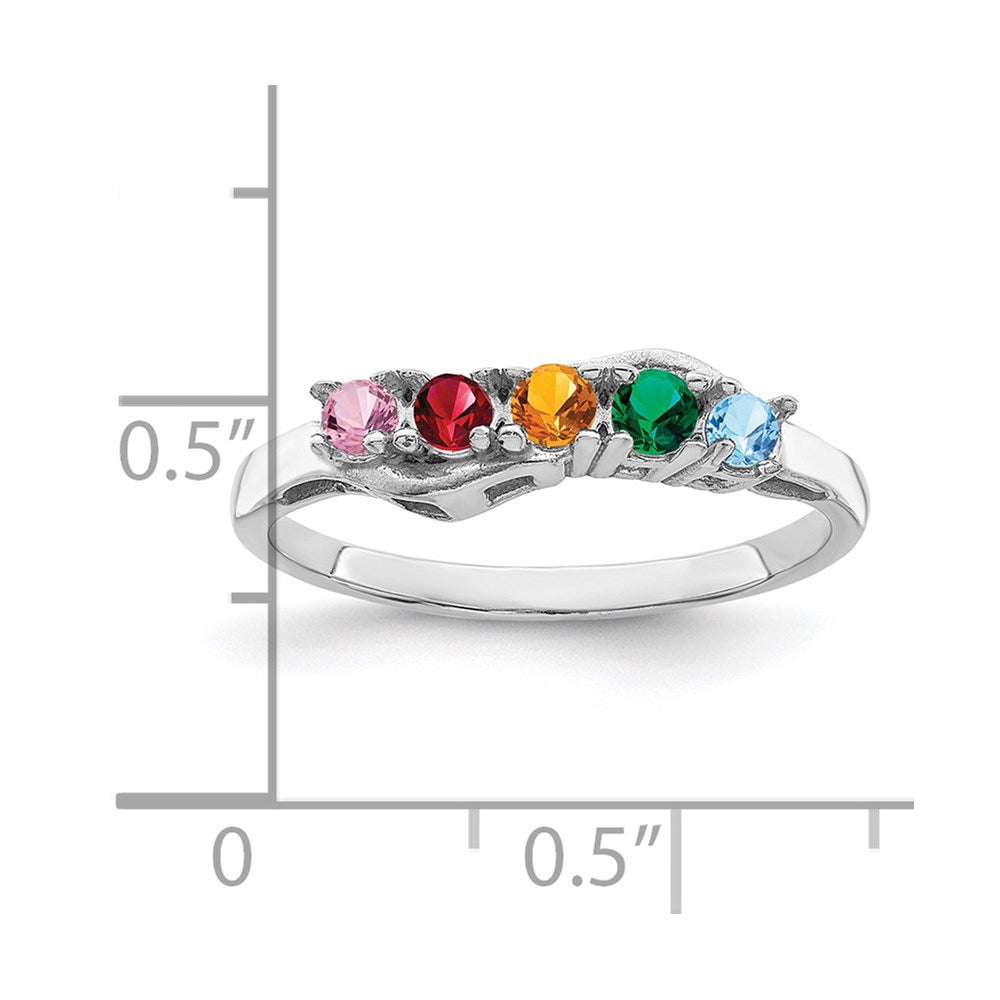 Sterling Silver Rhodium-plated Synthetic 5 Stone Mother's Ring - 66
