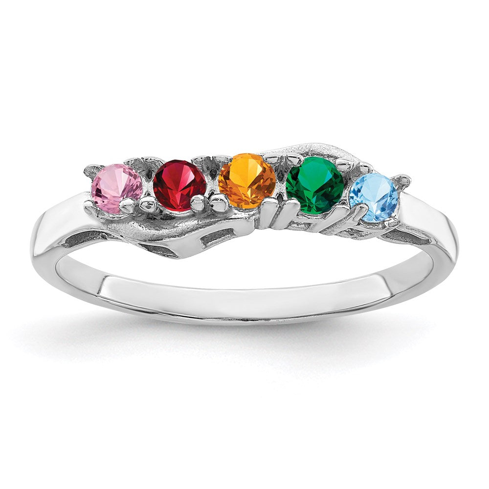 Sterling Silver Rhodium-plated Synthetic 5 Stone Mother's Ring - 66