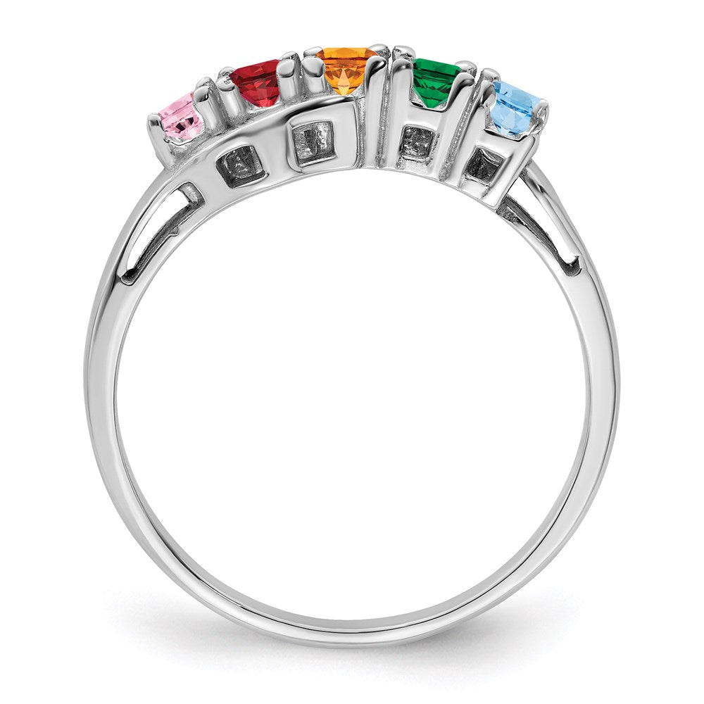 Sterling Silver Rhodium-plated Synthetic 5 Stone Mother's Ring - 66