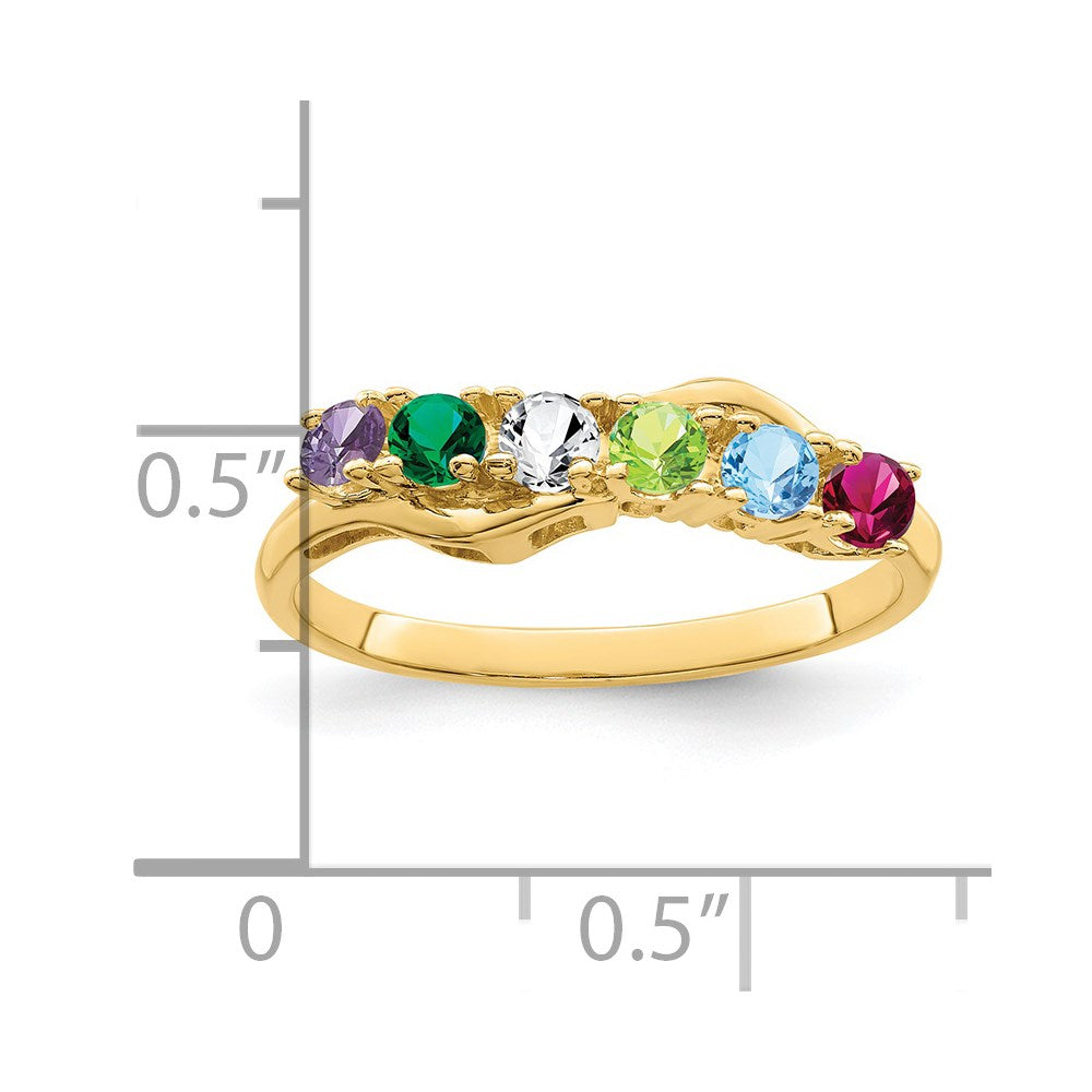 14k Genuine 6 Stone Mother's Ring - 3