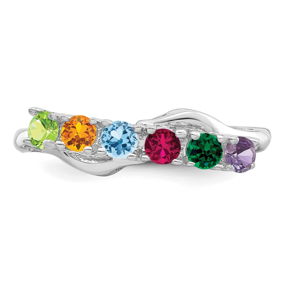 Sterling Silver Rhodium-plated Synthetic 6 Stone Mother's Ring - 46
