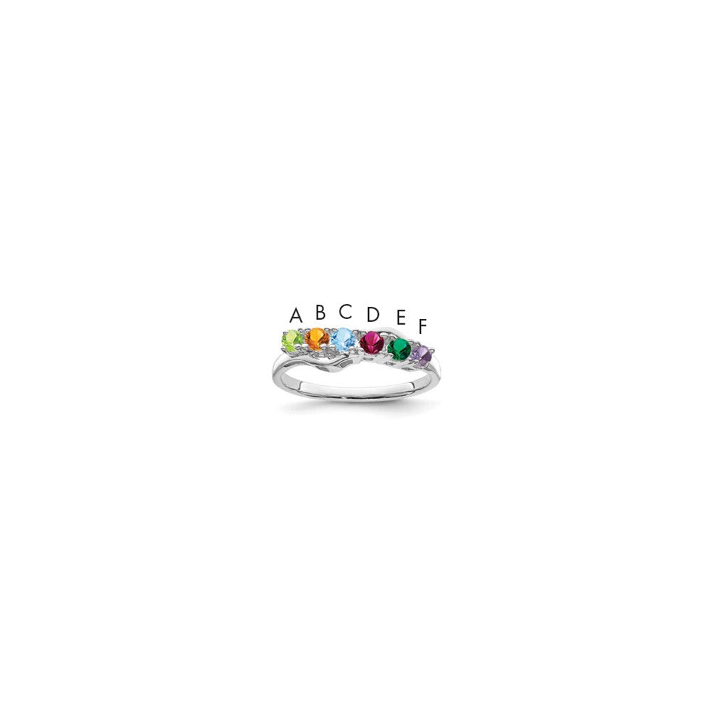 Sterling Silver Rhodium-plated Synthetic 6 Stone Mother's Ring - 45